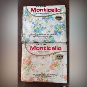 NOS Cannon Monticello "Field Flowers" Twin Sheet Pink & Blue